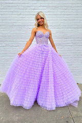 Trendy A Line Sweetheart Blue Corset Prom Dress with Appilques Ruffles