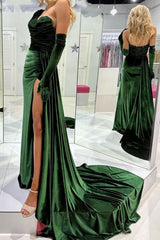 Stylish Mermaid Sweetheart Dark Green Velvet Prom Dress with Split Front