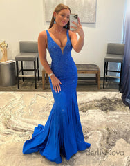 Mermaid Elegant Beaded V Neck Prom Dress
