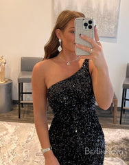 Glitter One-Shoulder Black Homecoming Dress With Sequins