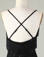 Gorgeous Black V-Neck Tight Tassel Homecoming Dress