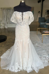Ivory Appliques Off-the-Shoulder Trumpet Long Wedding Dress