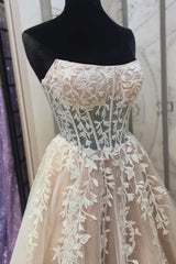 Stylish A Line Strapless Purple Corset Prom Dress with Appliques