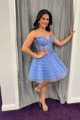 Sweetheart Periwinkle A-line Tiered Ruffle Short Homecoming Dress