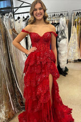 Princess A Line Sweetheart Silver Corset Prom Dress with Lace Ruffles