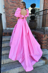 Trendy A Line Sweetheart Fuchsia Corset Prom Dress with Bowknot