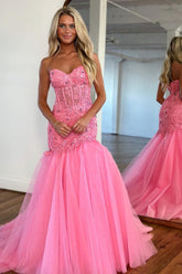 Gorgeous Mermaid Sweetheart Long Tulle Prom Dress With Beading And Appliques