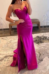 Stylish Sheath Sweetheart Purple Long Prom Dress with Split Front
