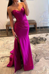Stylish Sheath Sweetheart Purple Long Prom Dress with Split Front