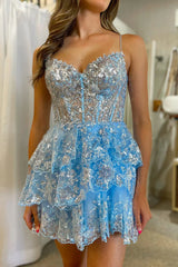 Cute Spaghetti Straps A-Line Homecoming Dress With Appliques And Sequin