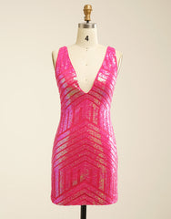 Sexy V-Neck Sequins Mesh Sleeveless Short Homecoming Dress