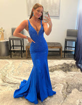 Mermaid Elegant Beaded V Neck Prom Dress