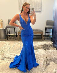Mermaid Elegant Beaded V Neck Prom Dress