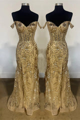 Sparkly Mermaid Off the Shoulder Silver Corset Prom Dress with Split Front