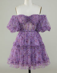 Pretty Cute Puff Sleeves A-Line Short Homecoming Party Dress