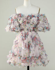 Pretty Cute Puff Sleeves A-Line Short Homecoming Party Dress