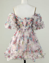 Pretty Cute Puff Sleeves A-Line Short Homecoming Party Dress