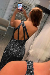 Hot Pink Mermaid Glitter One-Shoulder Backless Prom Dress With Sequins