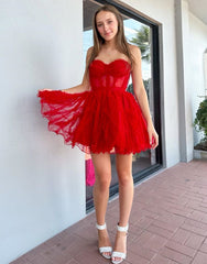 Cute Strapless Tulle A-Line Homecoming Dress With Belt