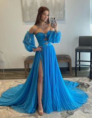 Elegant A-Line Court Train Prom Dress With Detachable Sleeves