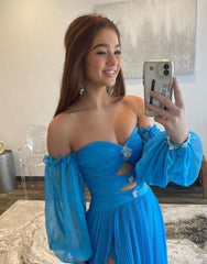 Elegant A-Line Court Train Prom Dress With Detachable Sleeves