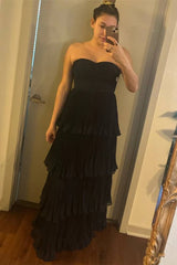 Strapless Emerald Green Ruffle Multi-Layer Long Prom Dress