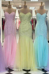 Spaghetti Straps Mermaid Appliqued Long Prom Dress