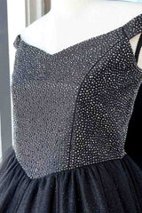 V-Neck Black Beaded Top Long Prom Gown