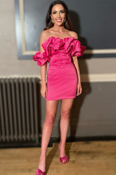 Hot Pink Off the Shoulder Ruffles Mini Homecoming Dress