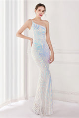 One Shoulder Sequin Mermaid Long Evening Dress