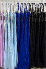 Halter Lace Corset Slit Long Prom Dress with Appliques