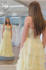 Sweetheart Red Corset Chiffon Ruffle Long Prom Dress
