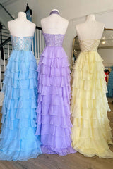 Sweetheart Red Corset Chiffon Ruffle Long Prom Dress