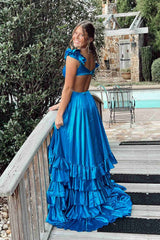 Ruffled Straps Red Pleated Layered Long Prom Dress