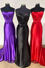 Strapless Pleated Bow Mermaid Prom Dress