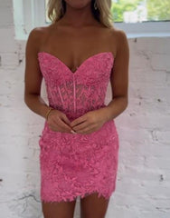 Fuchsia Sweetheart Corset Back Short Homecoming Dress