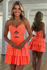 Gorgeous A-Line Sweetheart Lace Up Short Tiered Beaded Homecoming Dress