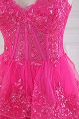 Gorgeous Fuchsia A-Line Off The Shoulder Long Tiered Prom Dress With Appliques