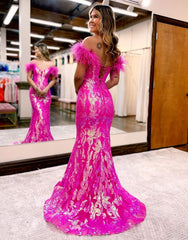 Gorgeous Mermaid Feather Off The Shoulder Prom Dress
