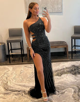 Gorgeous Sequin Waist Cutout Long Prom Dress
