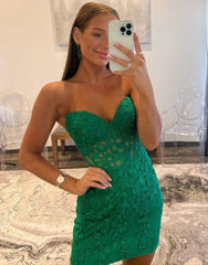 Green Sweetheart Corset Back Bodycon Lace Homecoming Dress