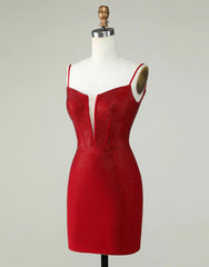 Light Blue Bodycon Spaghetti Straps Short Glitter Homecoming Dress