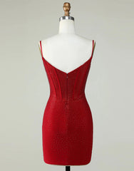 Light Blue Bodycon Spaghetti Straps Short Glitter Homecoming Dress