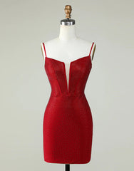 Light Blue Bodycon Spaghetti Straps Short Glitter Homecoming Dress