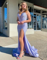 Lavender Spaghetti Straps Long Prom Dress With Butterfly Back