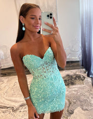 Light Green Strapless Corset Back Tight Homecoming Dress