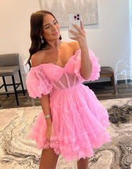 Sweet A-Line Off The Shoulder Short Tulle Homecoming Dress
