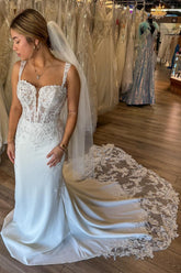 White Corset Lace Mermaid Long Wedding Dress