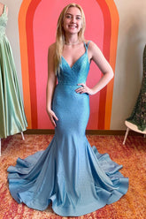 Mermaid Court Train V-Neck Prom Dress With Sequin