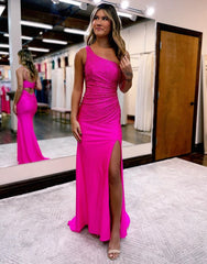 Mermaid One Shoulder Glitter Prom Dress With Split